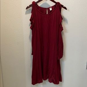 Maroon Knee Long Sleeve Cold Shoulder Dress